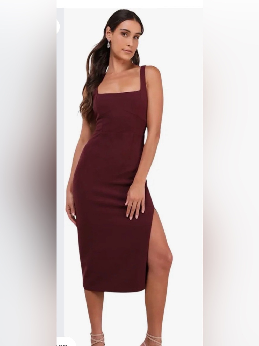 NWT Lulus Vibrant Allure Plum Square Neck Sleeveless Bodycon Midi Dress.
